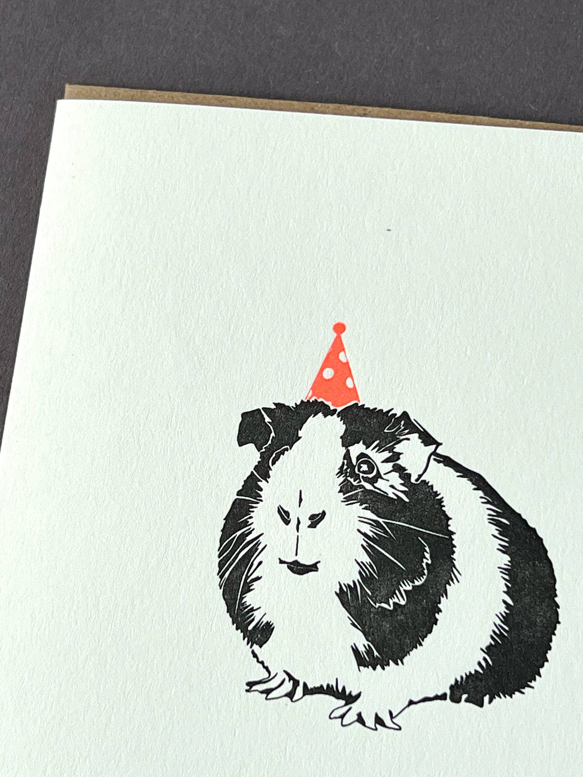 Party Guinea Pig Letterpress Birthday Card close up by penguin ink at penny black