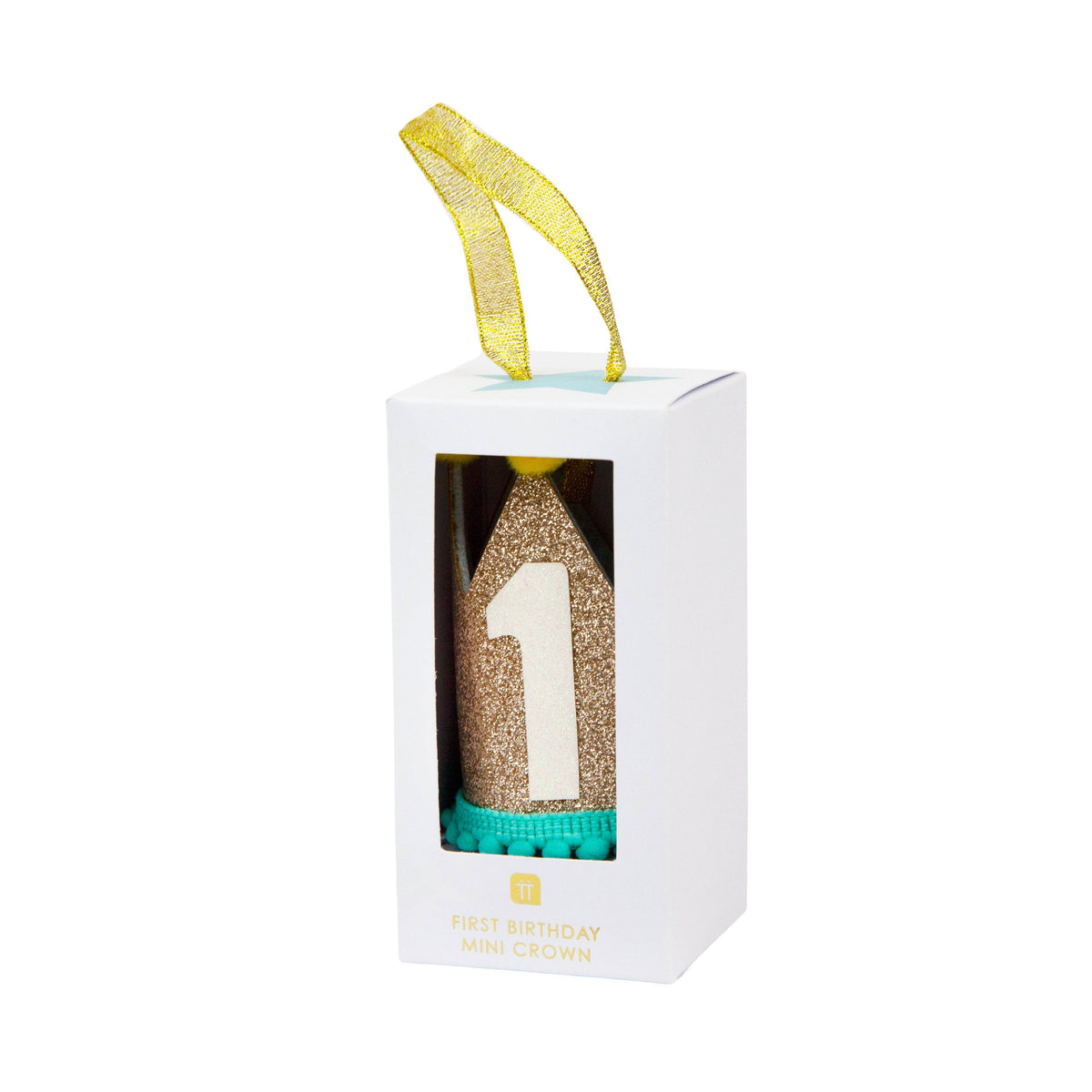 1st Birthday Mini Gold Crown shown in packaging by penny black
