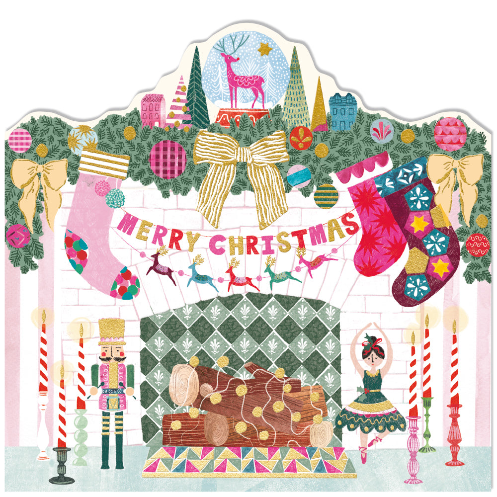 Nutcracker Fireplace Merry Christmas Garland Card By Penny Black