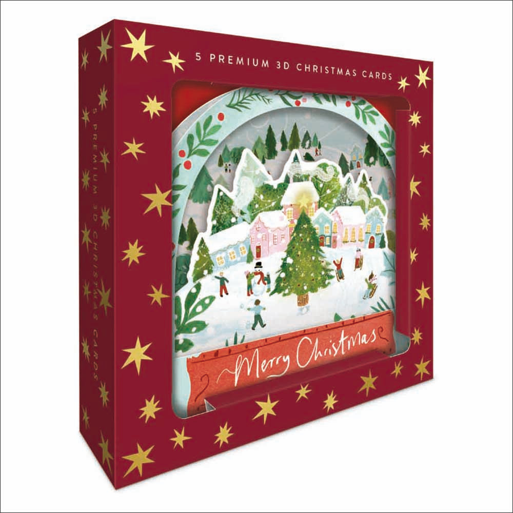 Snowy Village Snowglobe Box Of 5 Premium 3D Christmas Cards By Penny Black