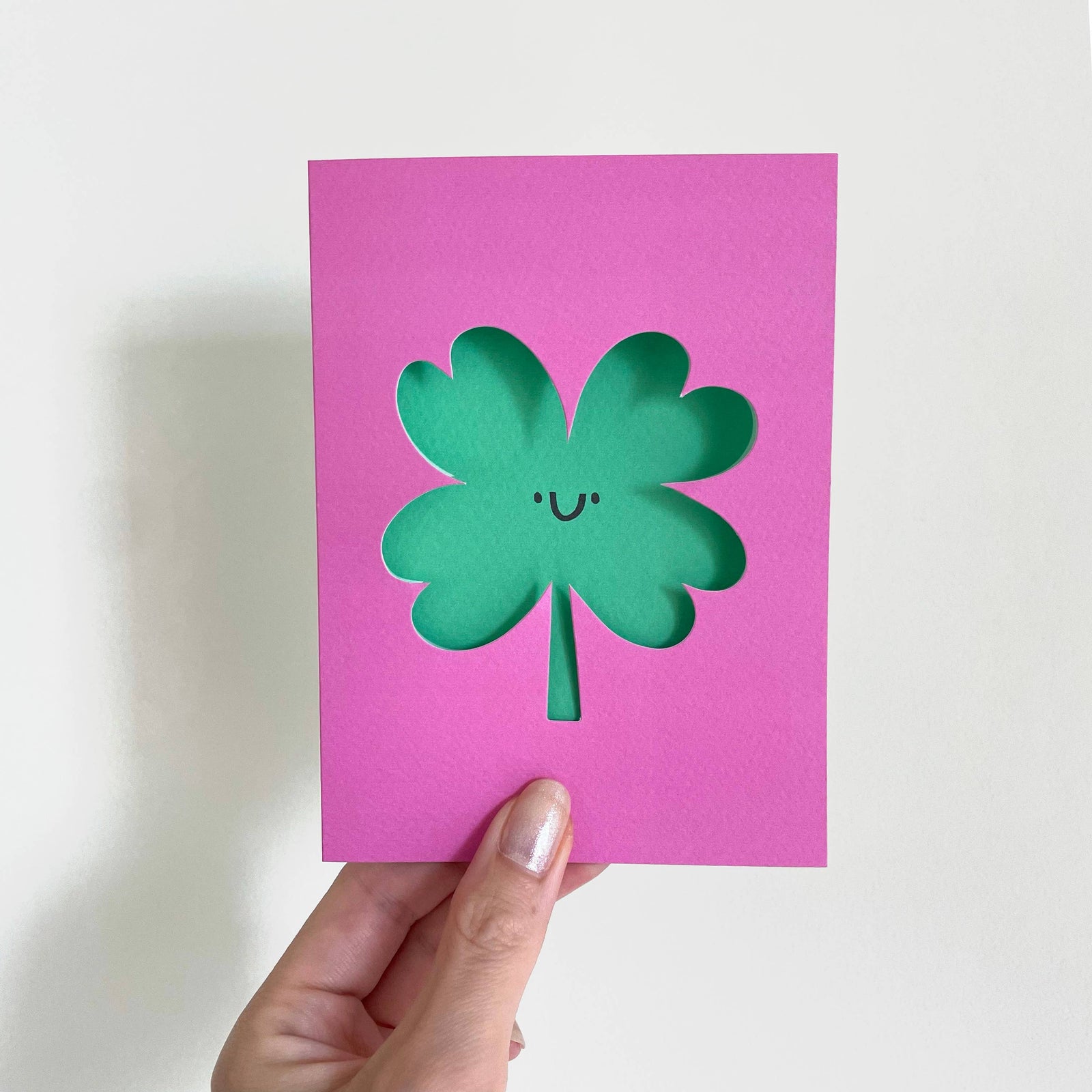 Smiling Clover Cute Cut Out Good Luck Card by penny black