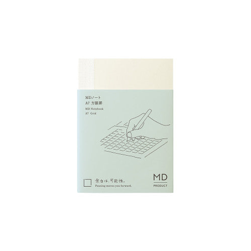Midori MD Notebook - A7 by penny black - showing gridded notebook in packaging