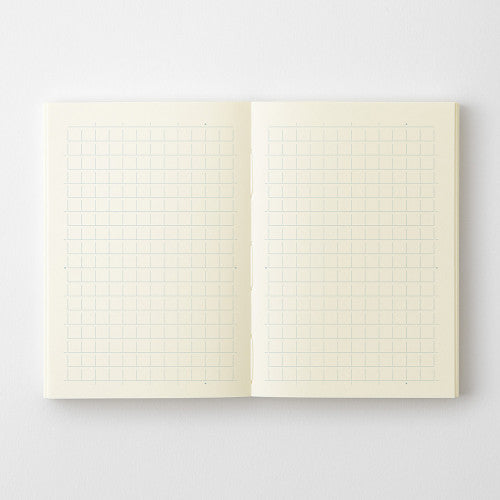 Midori MD Notebook - A7 by penny black - showing gridded notebook laying flat