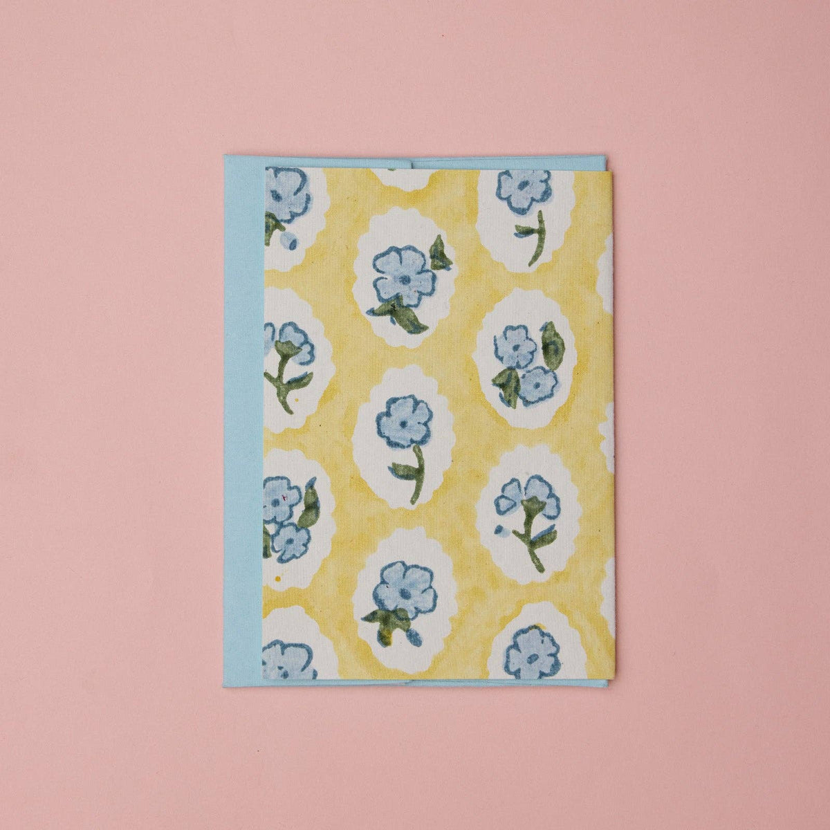 Floral Scallop Tiles Hand Block Printed Cotton Birthday Card by penny black showing back of card design