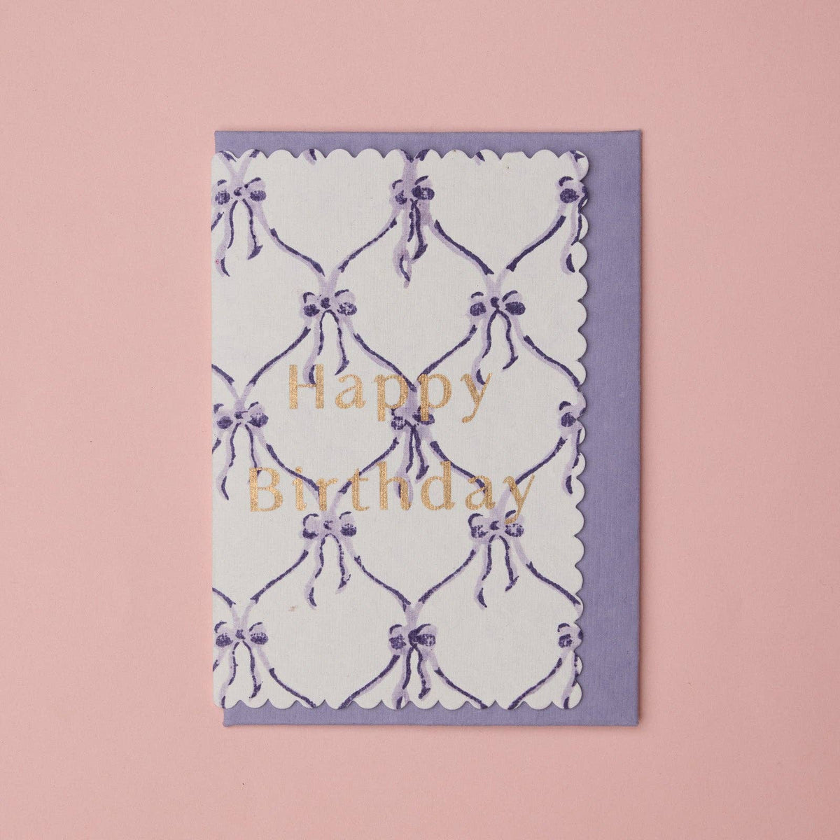 Violet Meringue Bows Hand Printed Cotton Birthday Card by penny black