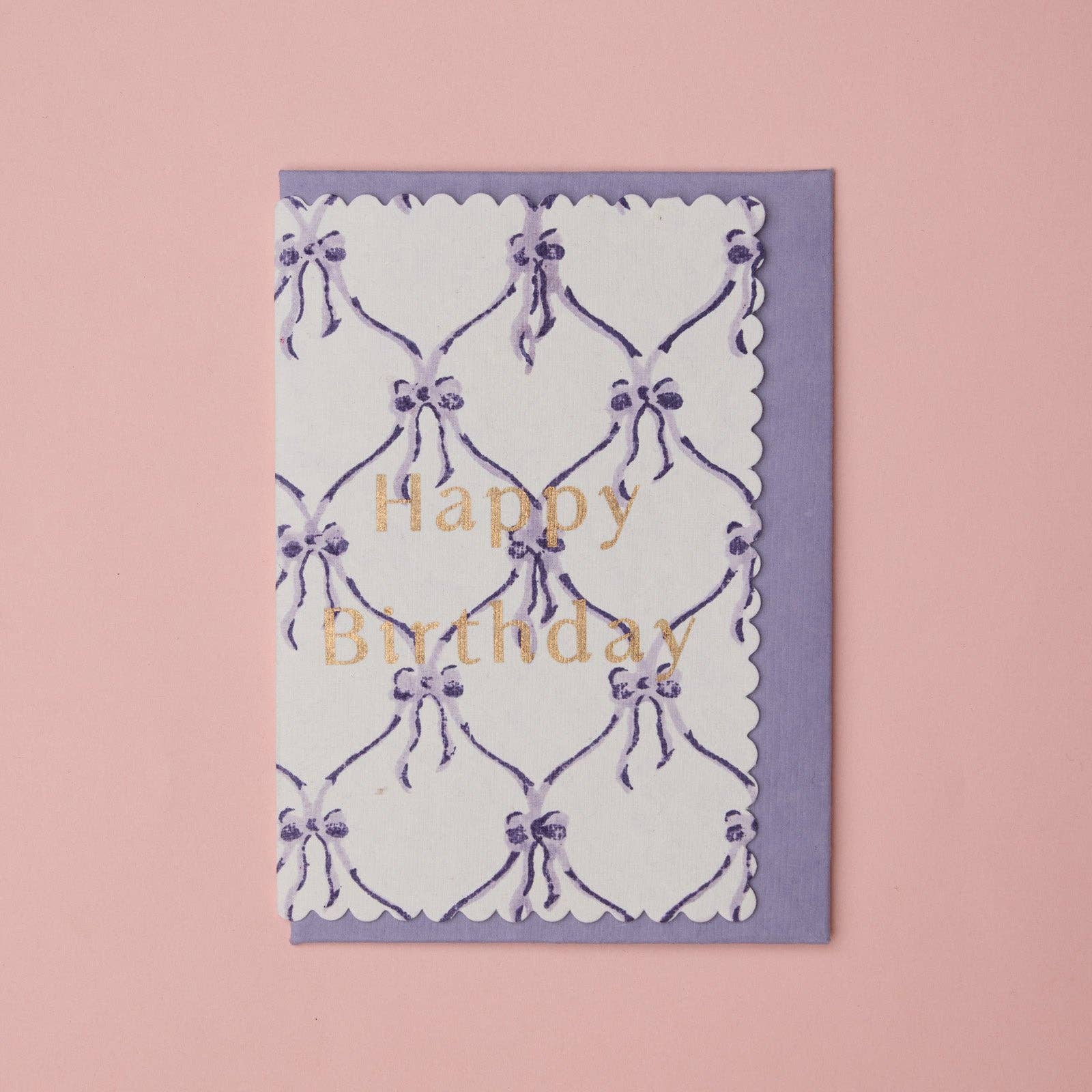 Violet Meringue Bows Hand Printed Cotton Birthday Card by penny black