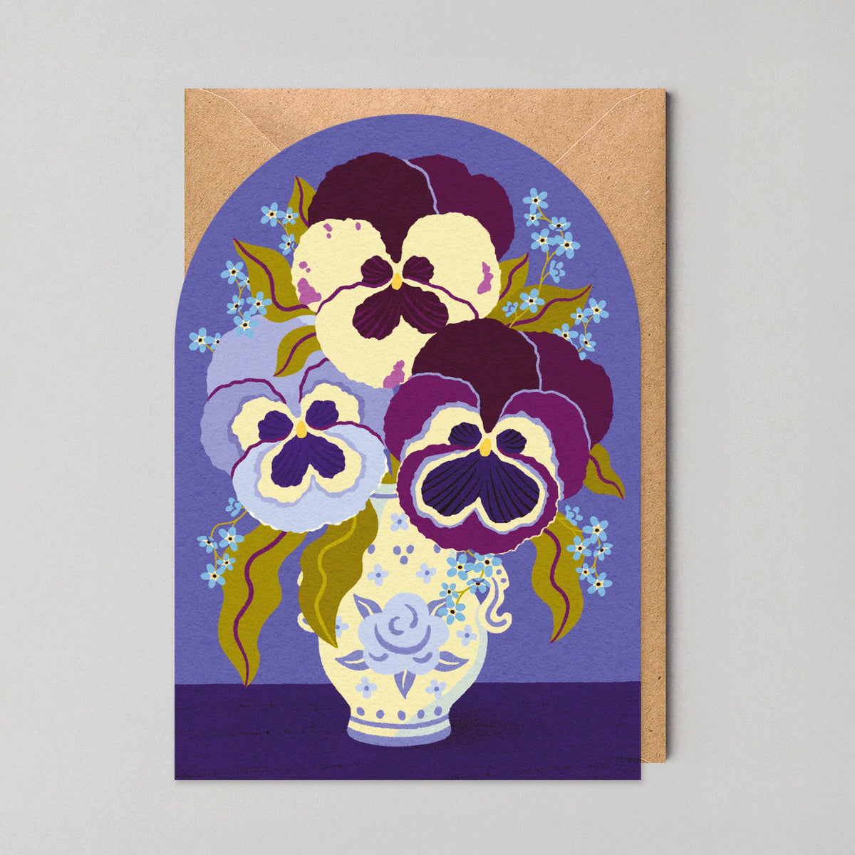 Violas in a Vase Arched Floral Art Card by penny black