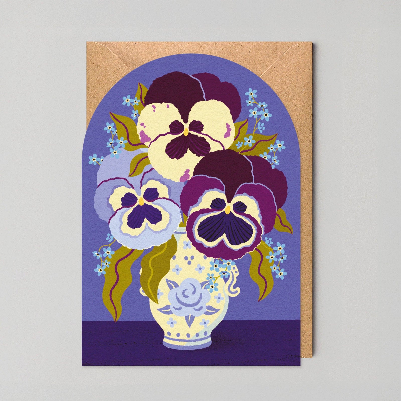 Violas in a Vase Arched Floral Art Card by penny black