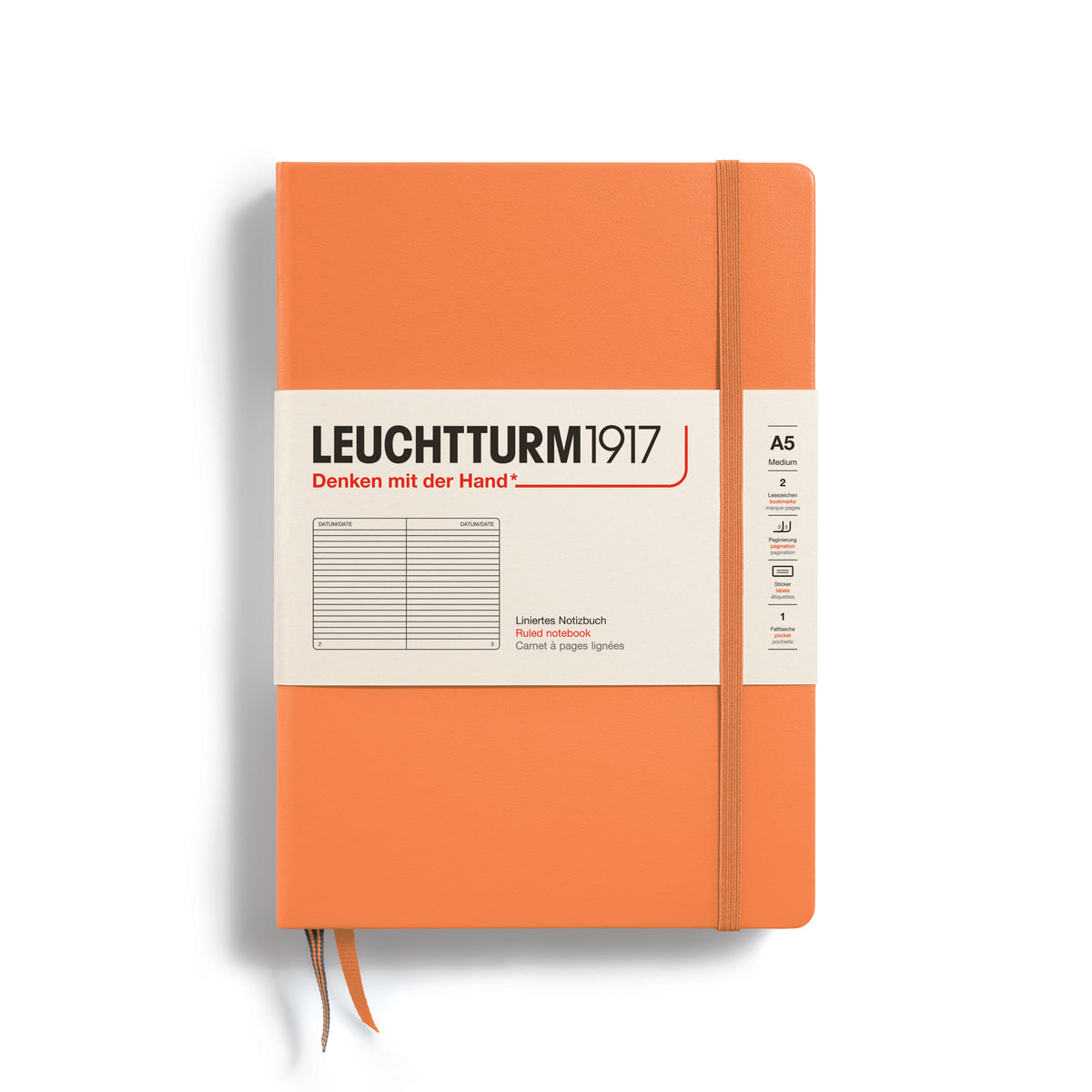 Leuchtturm1917 Notebook A5 Medium Hardcover in apricot colour with ruled ruling - Penny Black