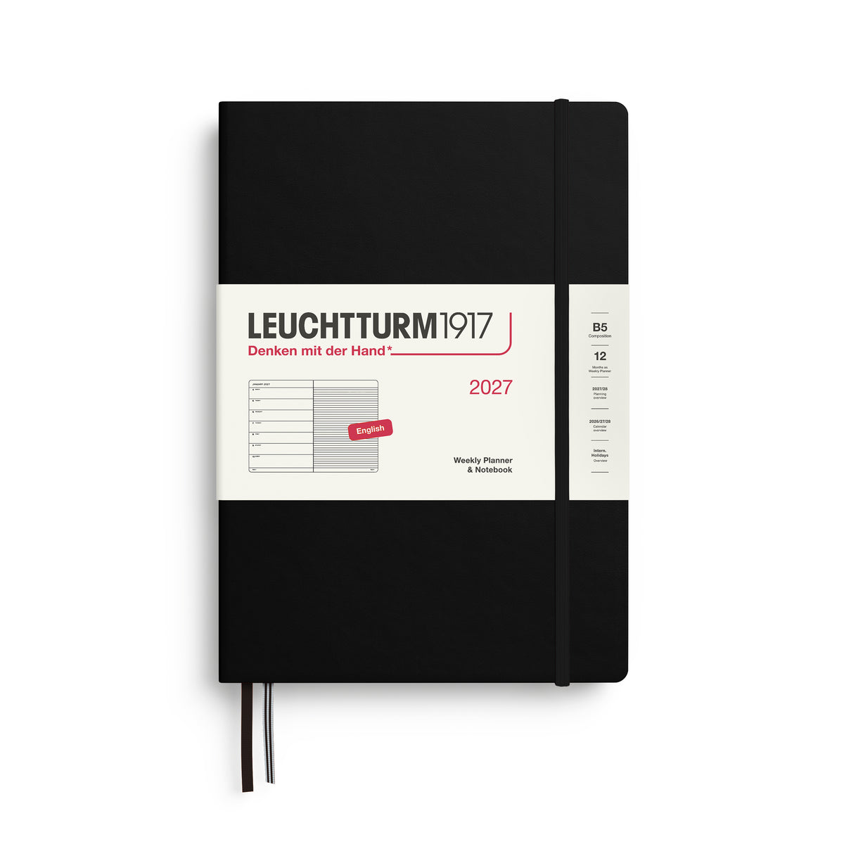 LEUCHTTURM1917 2027 Weekly Planner & Notebook - B5 Hard Cover in black by penny black