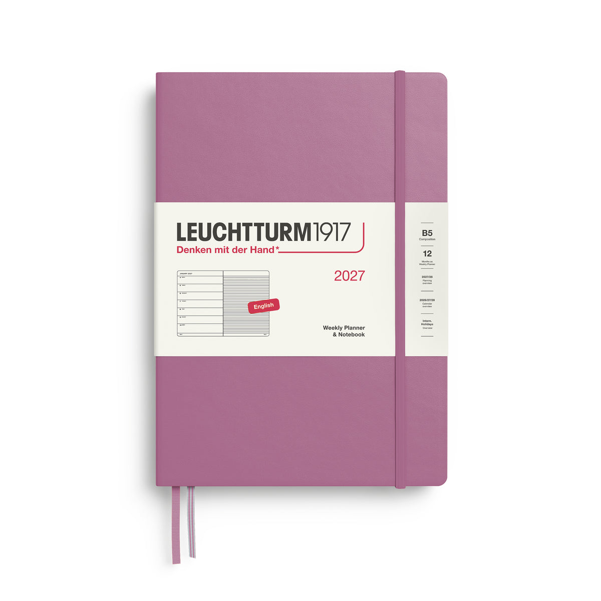LEUCHTTURM1917 2027 Weekly Planner & Notebook - B5 Hard Cover in dusty rose by penny black