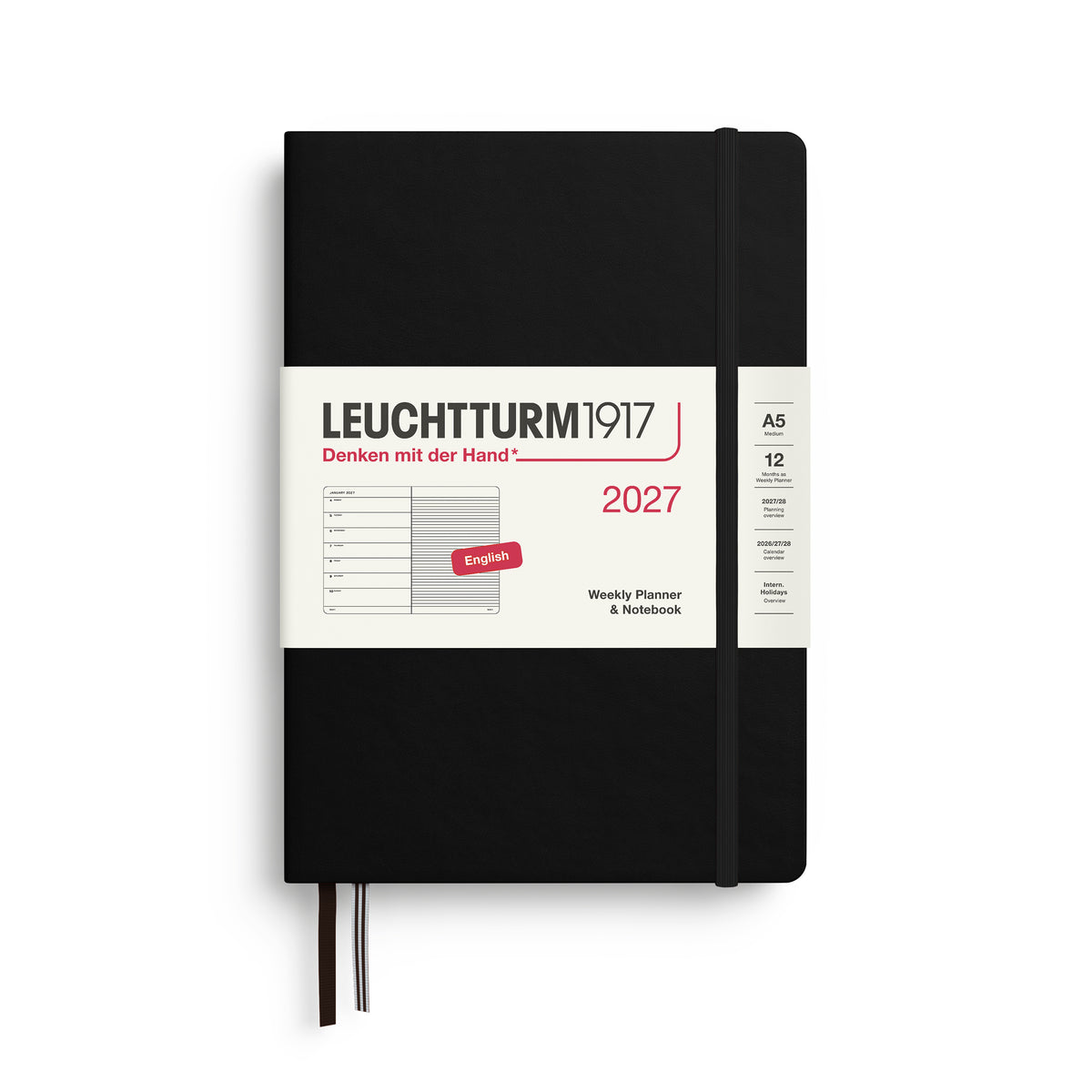 LEUCHTTURM1917 2027 Weekly Planner & Notebook - A5 Hard Cover lined ruling in black by penny black