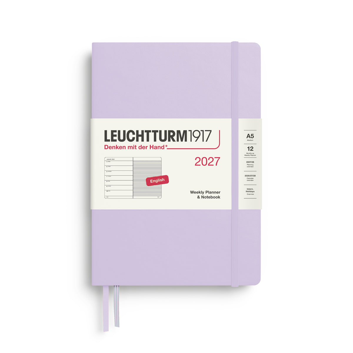 LEUCHTTURM1917 2027 Weekly Planner & Notebook - A5 Hard Cover lined ruling in lilac by penny black