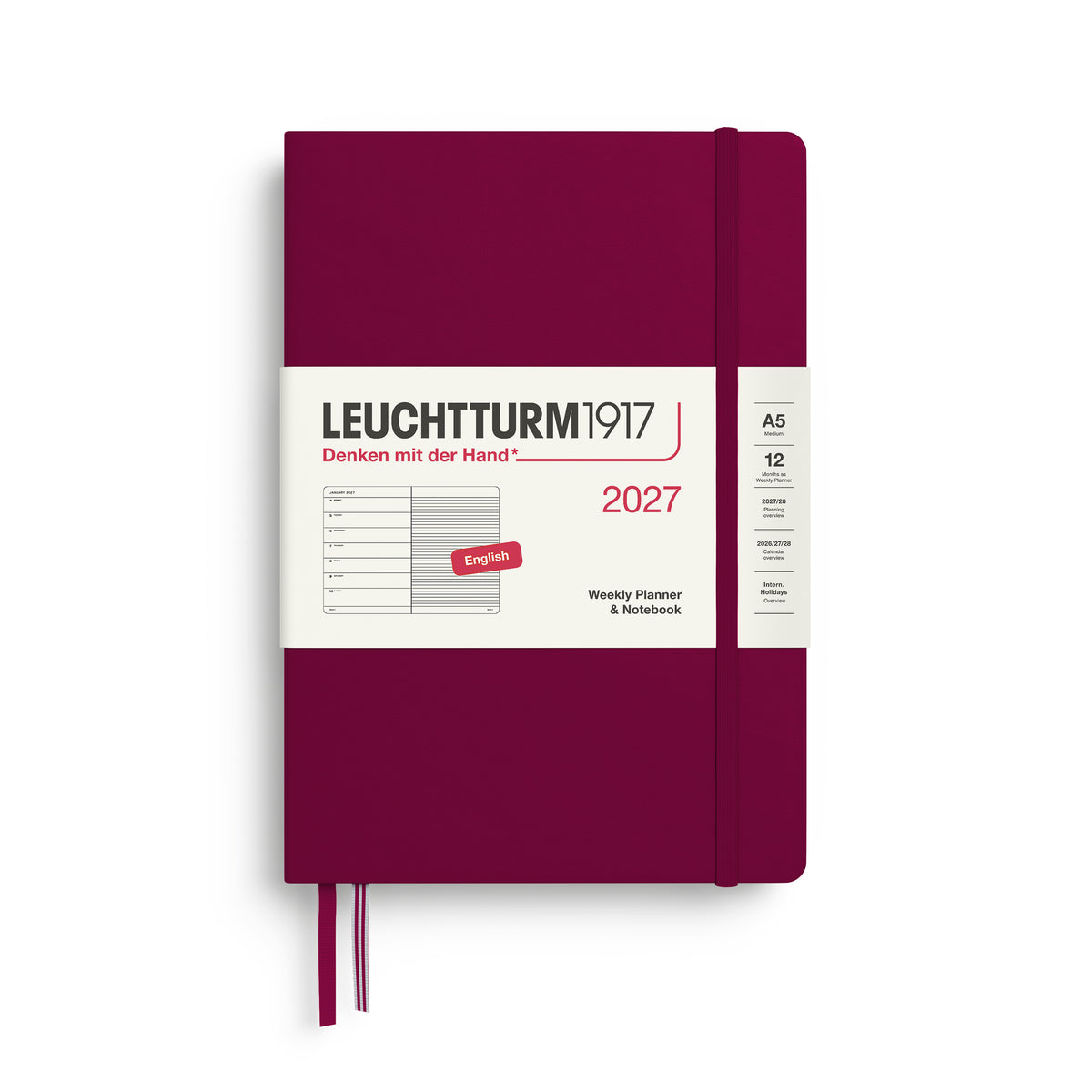 LEUCHTTURM1917 2027 Weekly Planner & Notebook - A5 Hard Cover lined ruling in port red by penny black