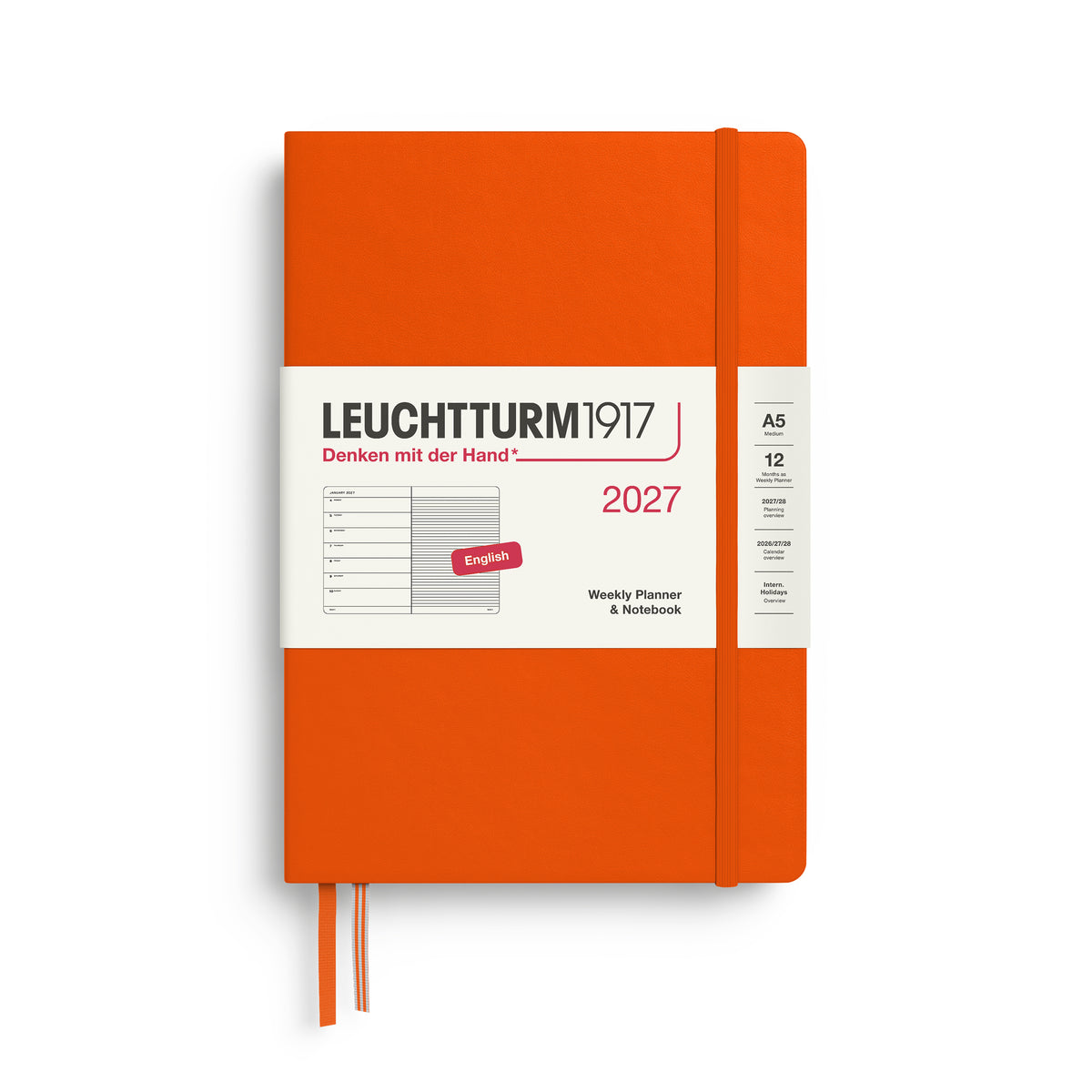 LEUCHTTURM1917 2027 Weekly Planner & Notebook - A5 Hard Cover lined ruling in pumpkin by penny black