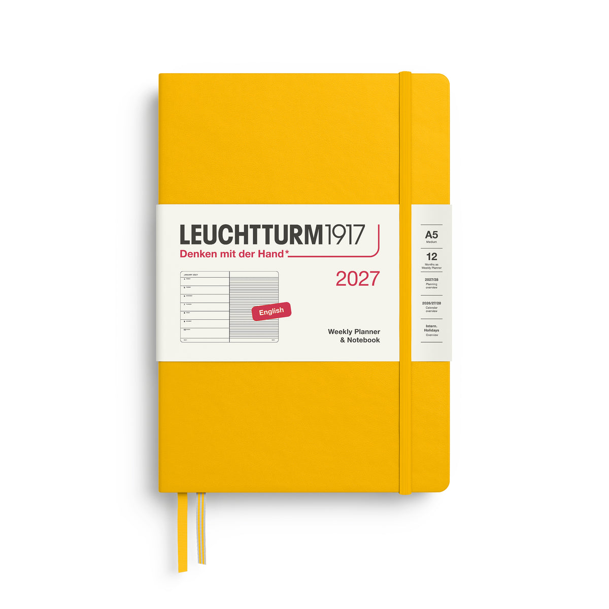 LEUCHTTURM1917 2027 Weekly Planner & Notebook - A5 Hard Cover lined ruling in sunflower by penny black
