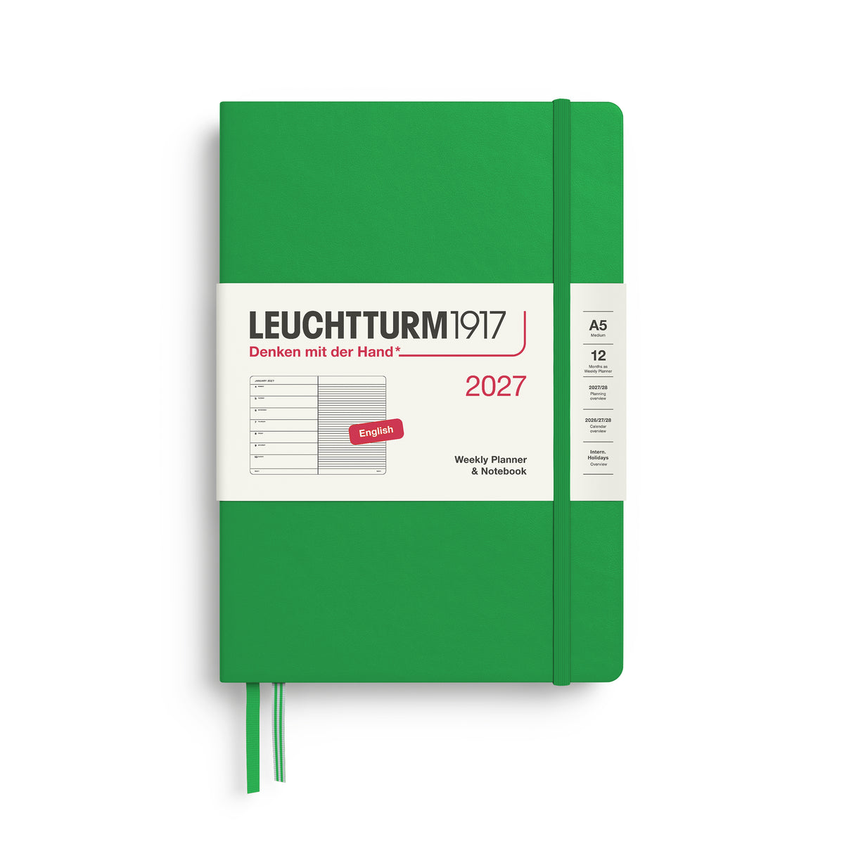LEUCHTTURM1917 2027 Weekly Planner & Notebook - A5 Hard Cover lined ruling in spring green by penny black