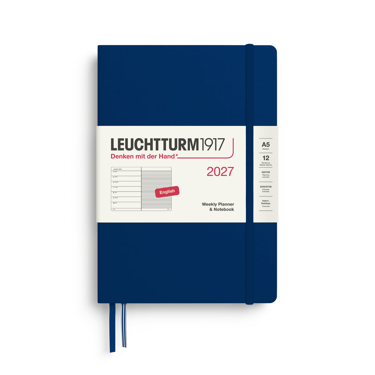 LEUCHTTURM1917 2027 Weekly Planner & Notebook - A5 Hard Cover lined ruling in navy by penny black