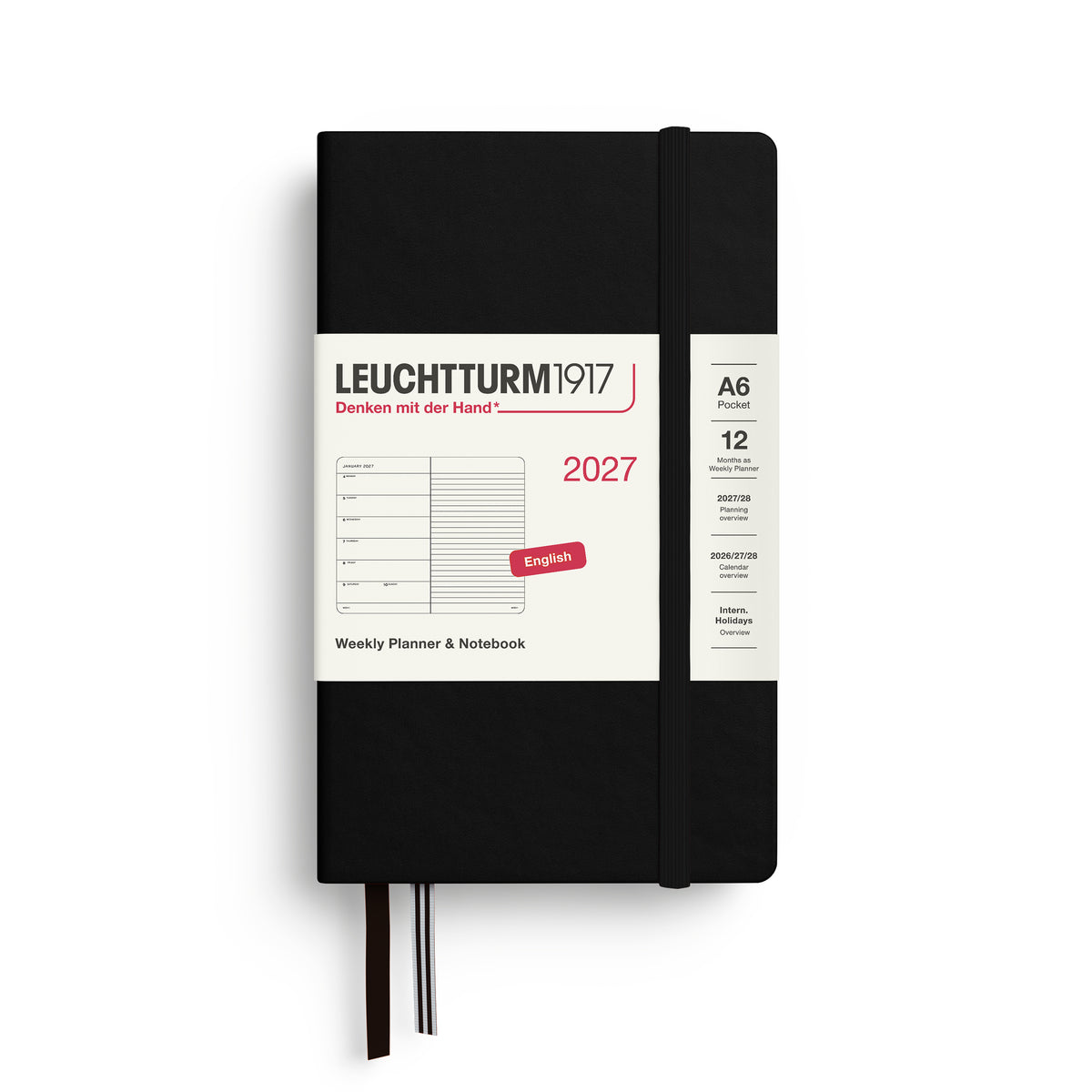 LEUCHTTURM1917 2027 Weekly Planner & Notebook - A6 pocket Hard Cover in black by penny black