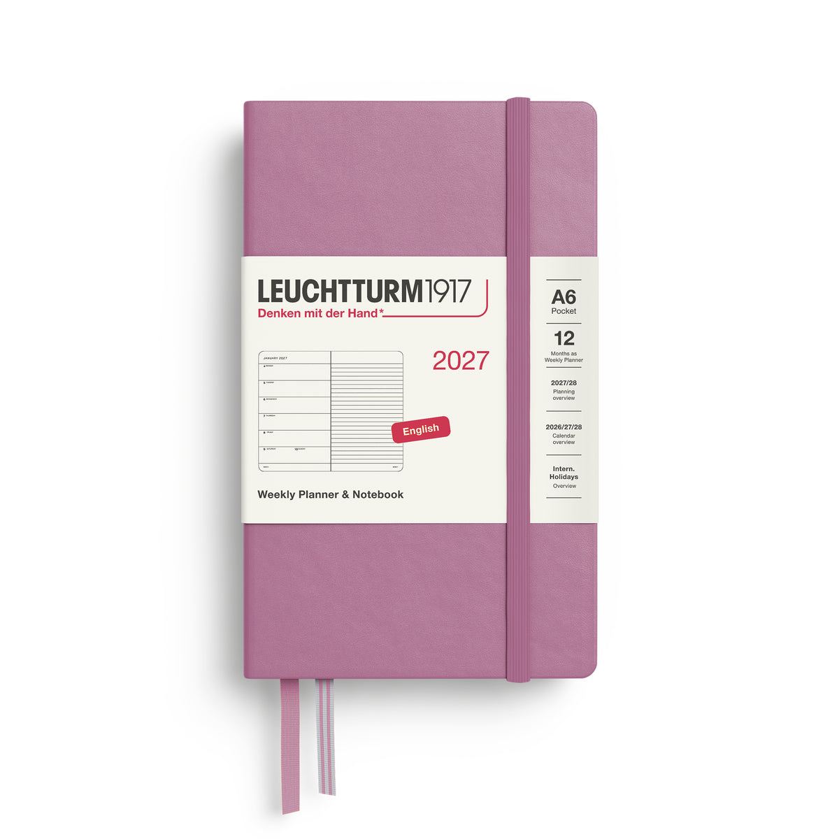 LEUCHTTURM1917 2027 Weekly Planner & Notebook - A6 pocket Hard Cover in dusty pink by penny black