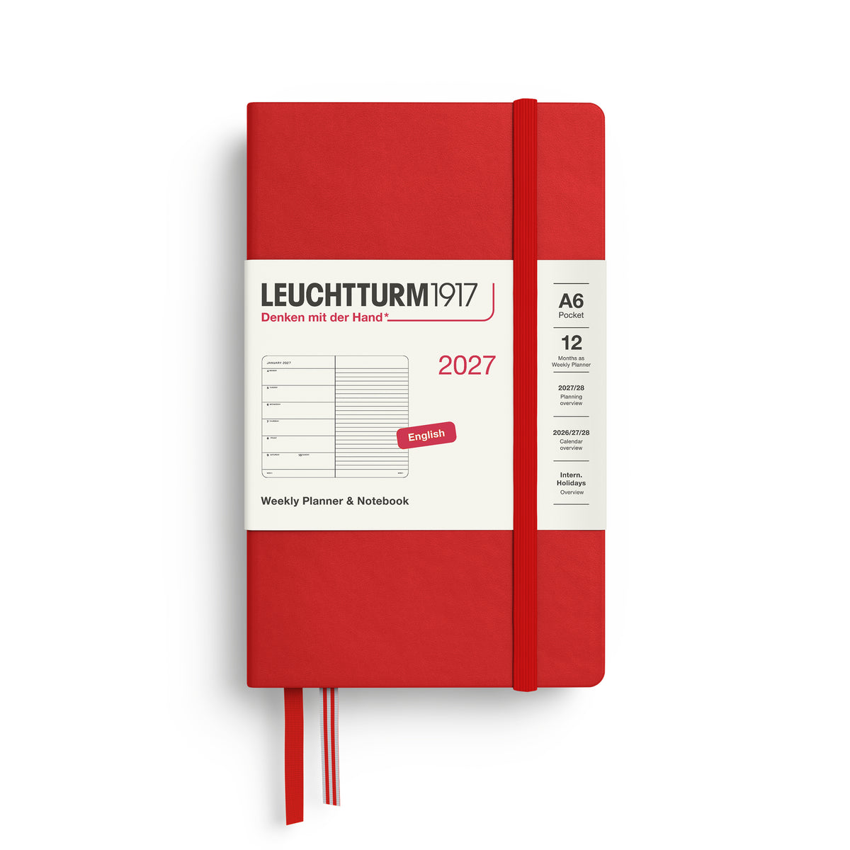 LEUCHTTURM1917 2027 Weekly Planner & Notebook - A6 pocket Hard Cover in cherry by penny black
