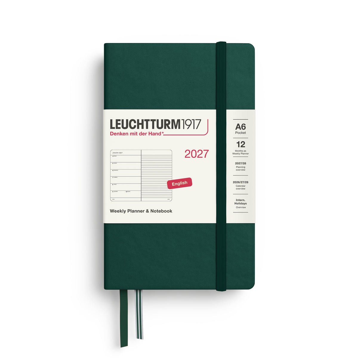 LEUCHTTURM1917 2027 Weekly Planner & Notebook - A6 pocket Hard Cover in forest green by penny black