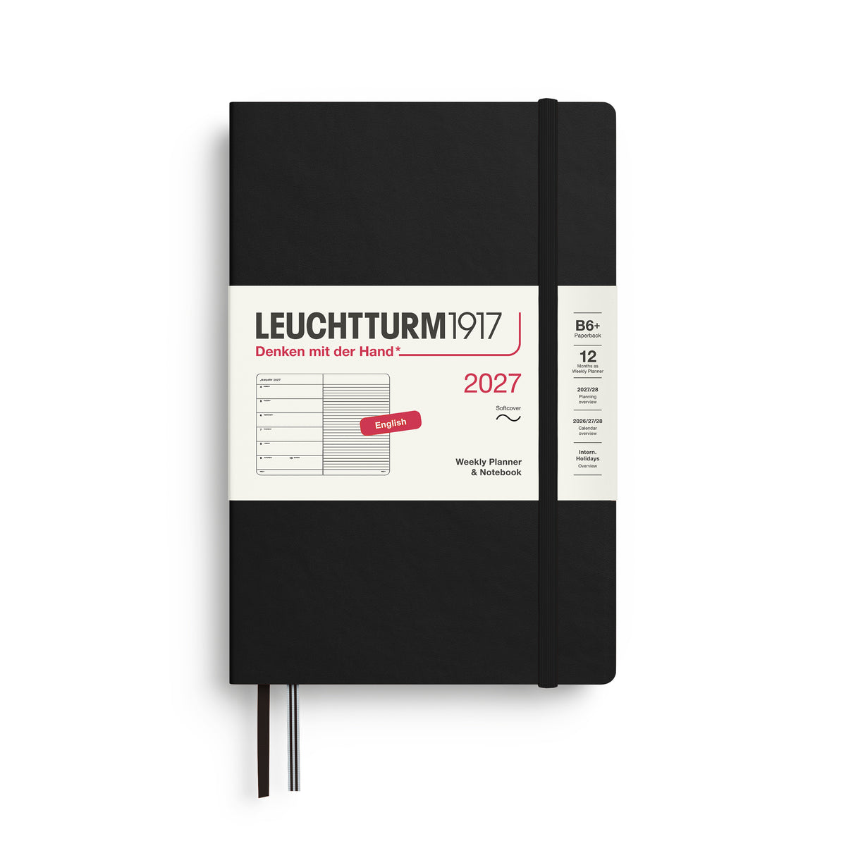 LEUCHTTURM1917 2027 Weekly Planner & Notebook - B6+ Soft Cover - ruled in black at penny black
