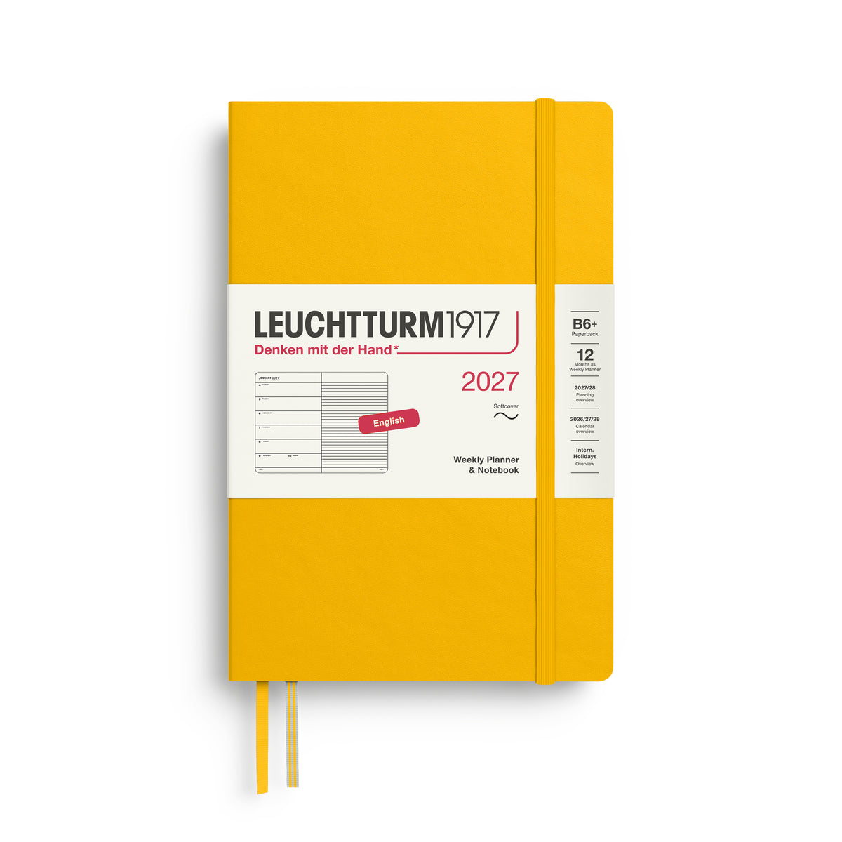 LEUCHTTURM1917 2027 Weekly Planner & Notebook - B6+ Soft Cover - ruled in sunflower at penny black