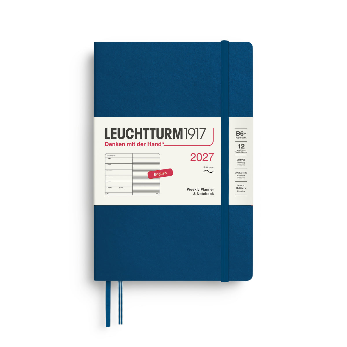 LEUCHTTURM1917 2027 Weekly Planner & Notebook - B6+ Soft Cover - ruled in indigo at penny black