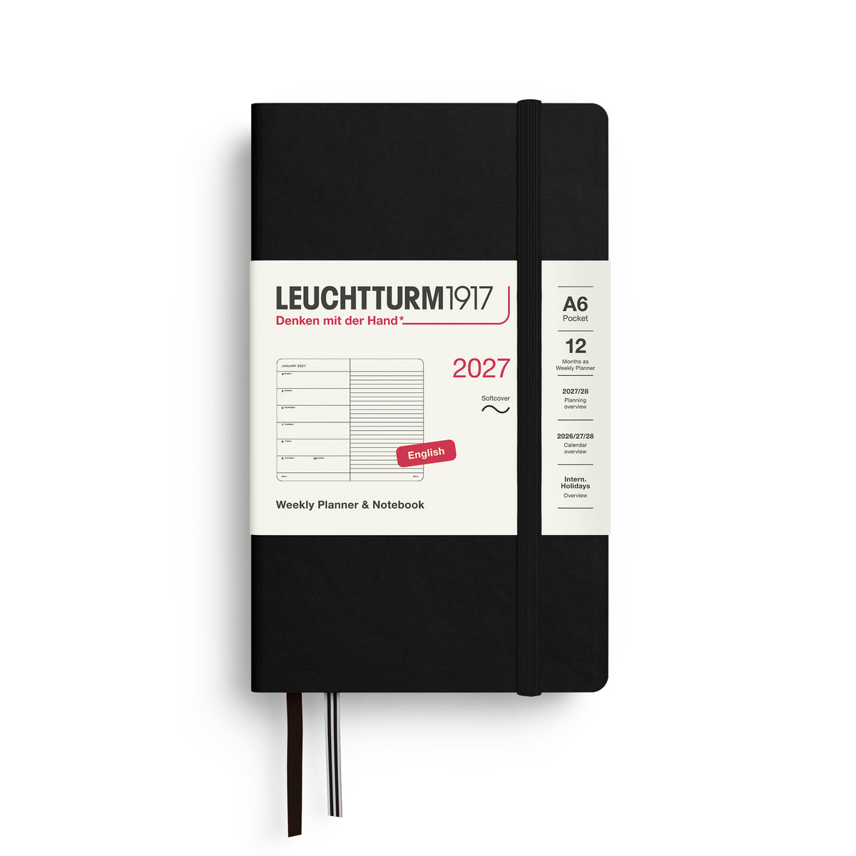 LEUCHTTURM1917 2027 Weekly Planner & Notebook - A6 Soft Cover - ruled in black at penny black