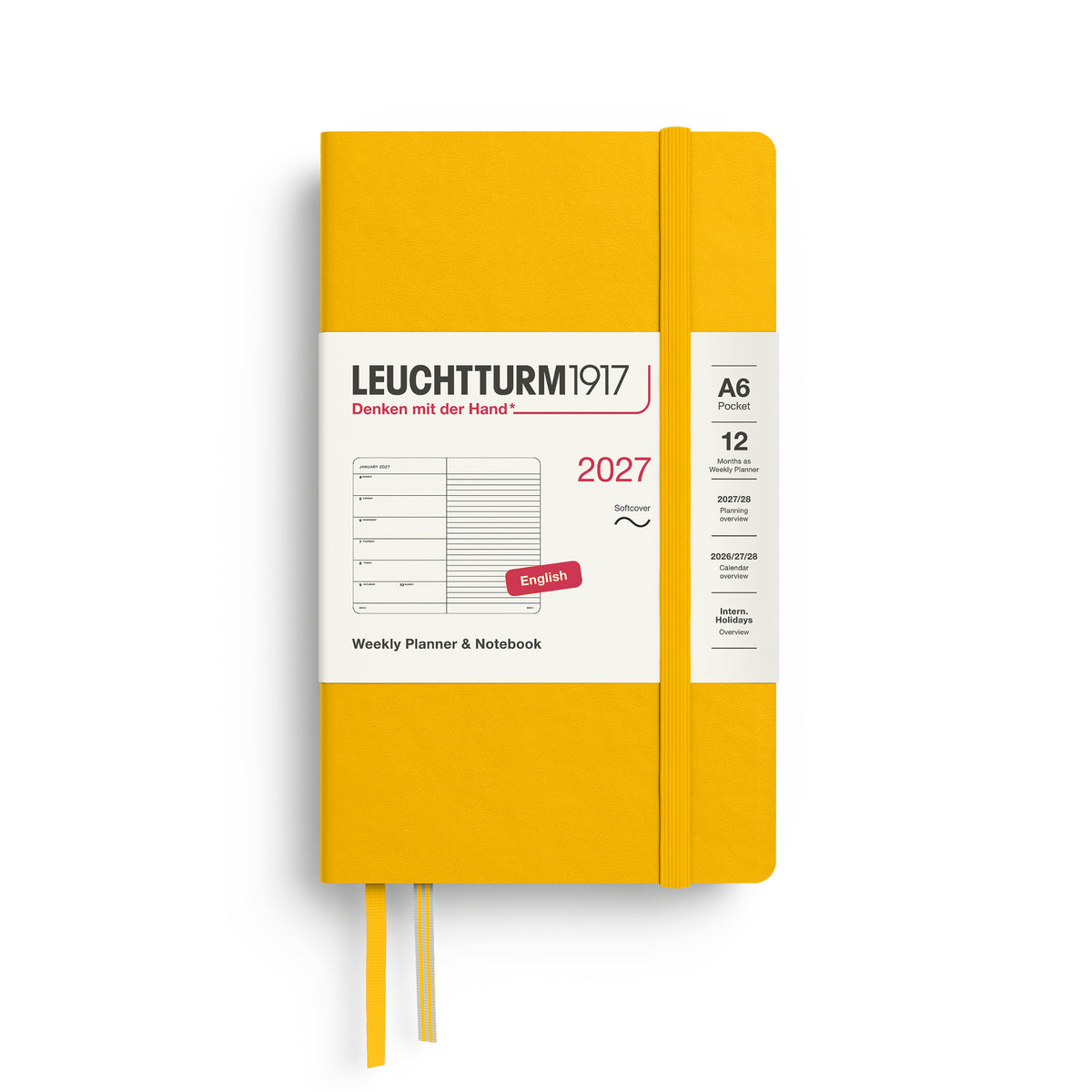 LEUCHTTURM1917 2027 Weekly Planner & Notebook - A6 Soft Cover - ruled in sunflower at penny black