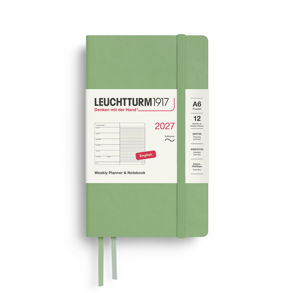 LEUCHTTURM1917 2027 Weekly Planner & Notebook - A6 Soft Cover - ruled in sage at penny black