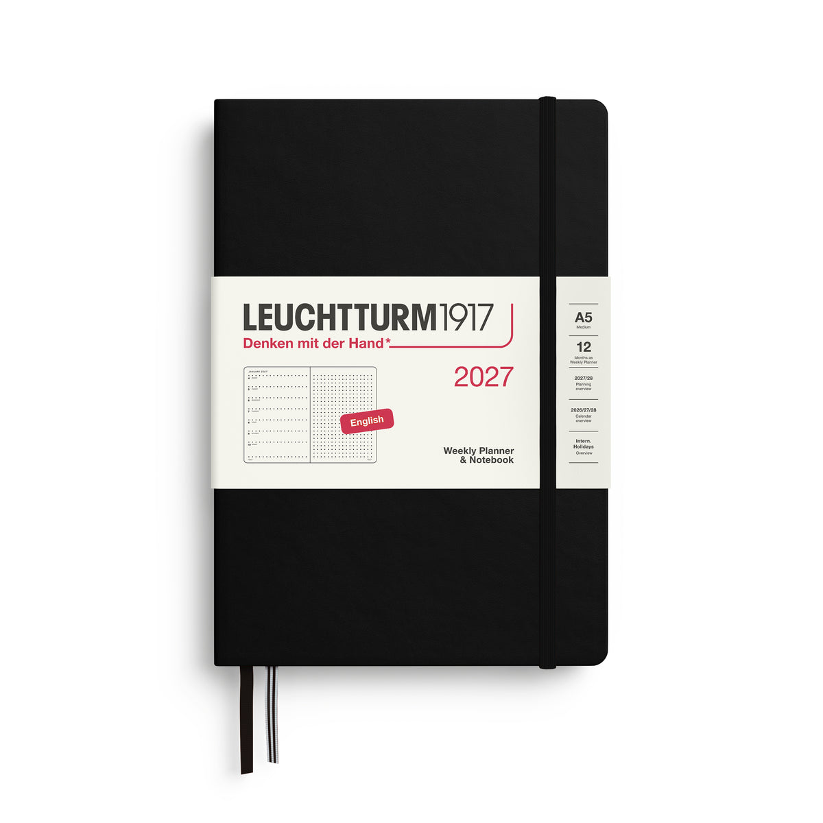 LEUCHTTURM1917 2027 Weekly Planner & Notebook - A5 Hard Cover dotted ruling in black by penny black