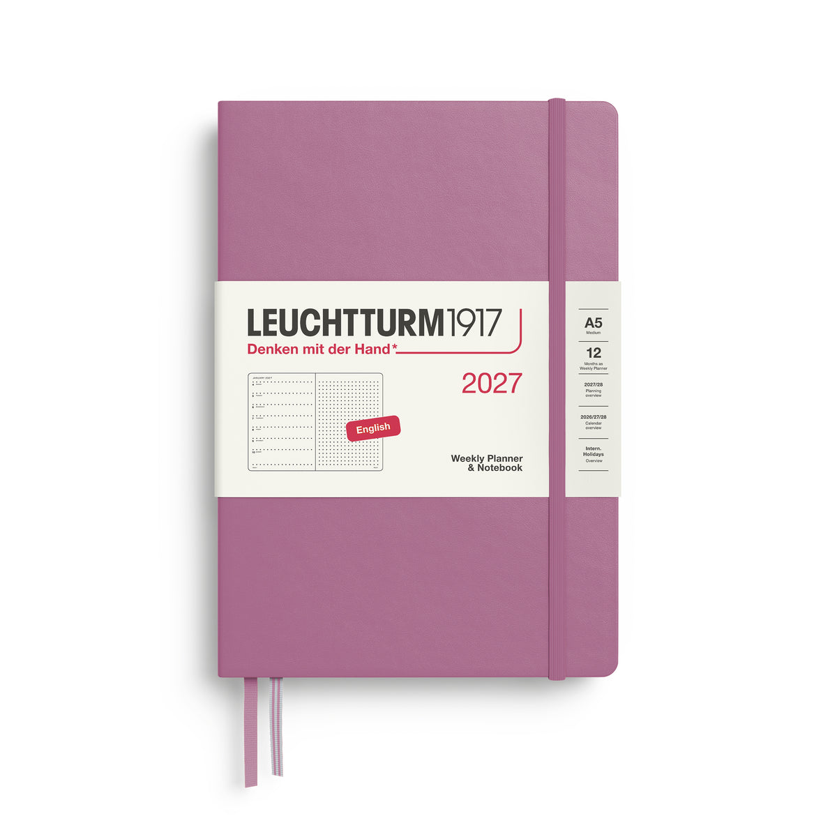 LEUCHTTURM1917 2027 Weekly Planner & Notebook - A5 Hard Cover dotted ruling in dusty rose by penny black