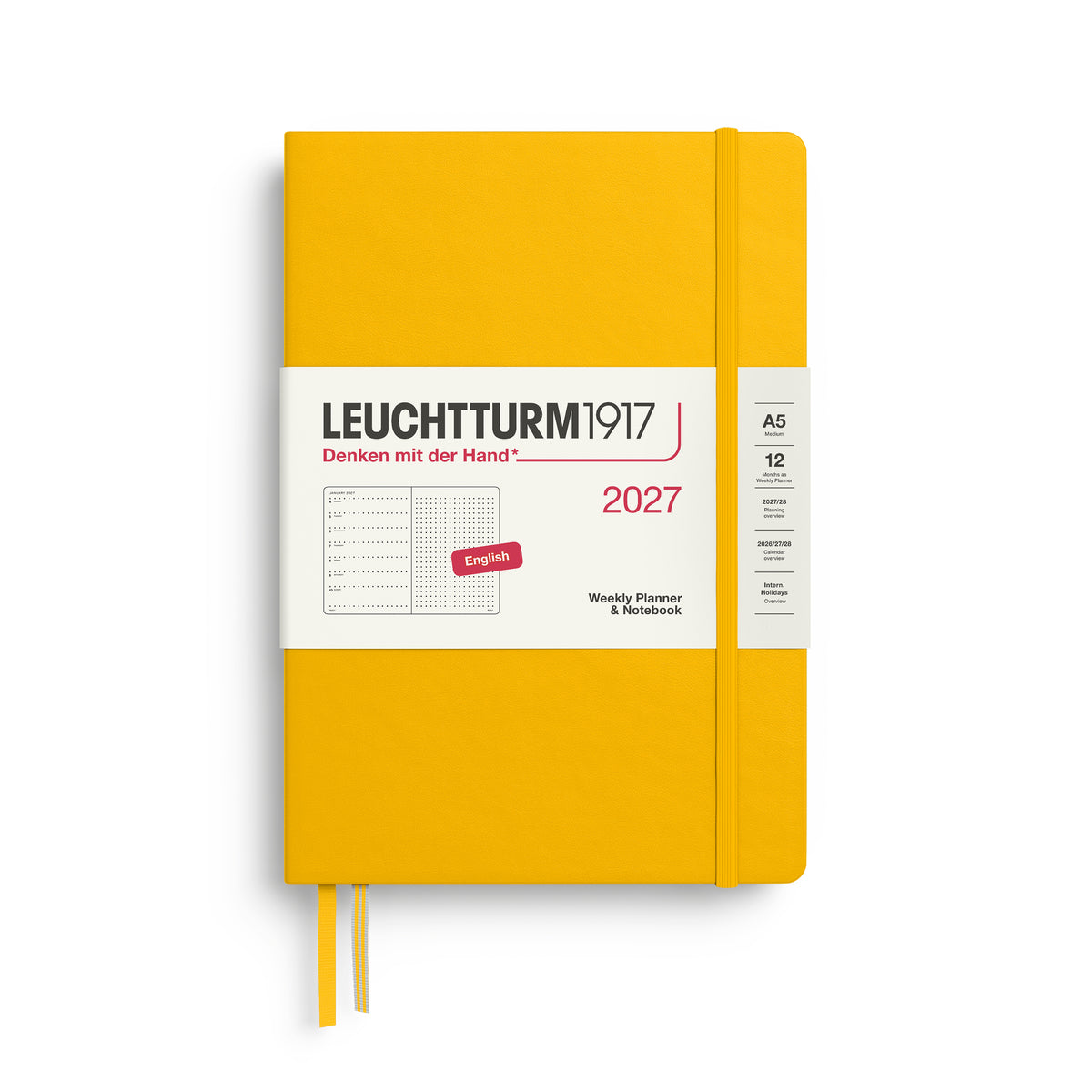 LEUCHTTURM1917 2027 Weekly Planner & Notebook - A5 Hard Cover dotted ruling in sunflower by penny black