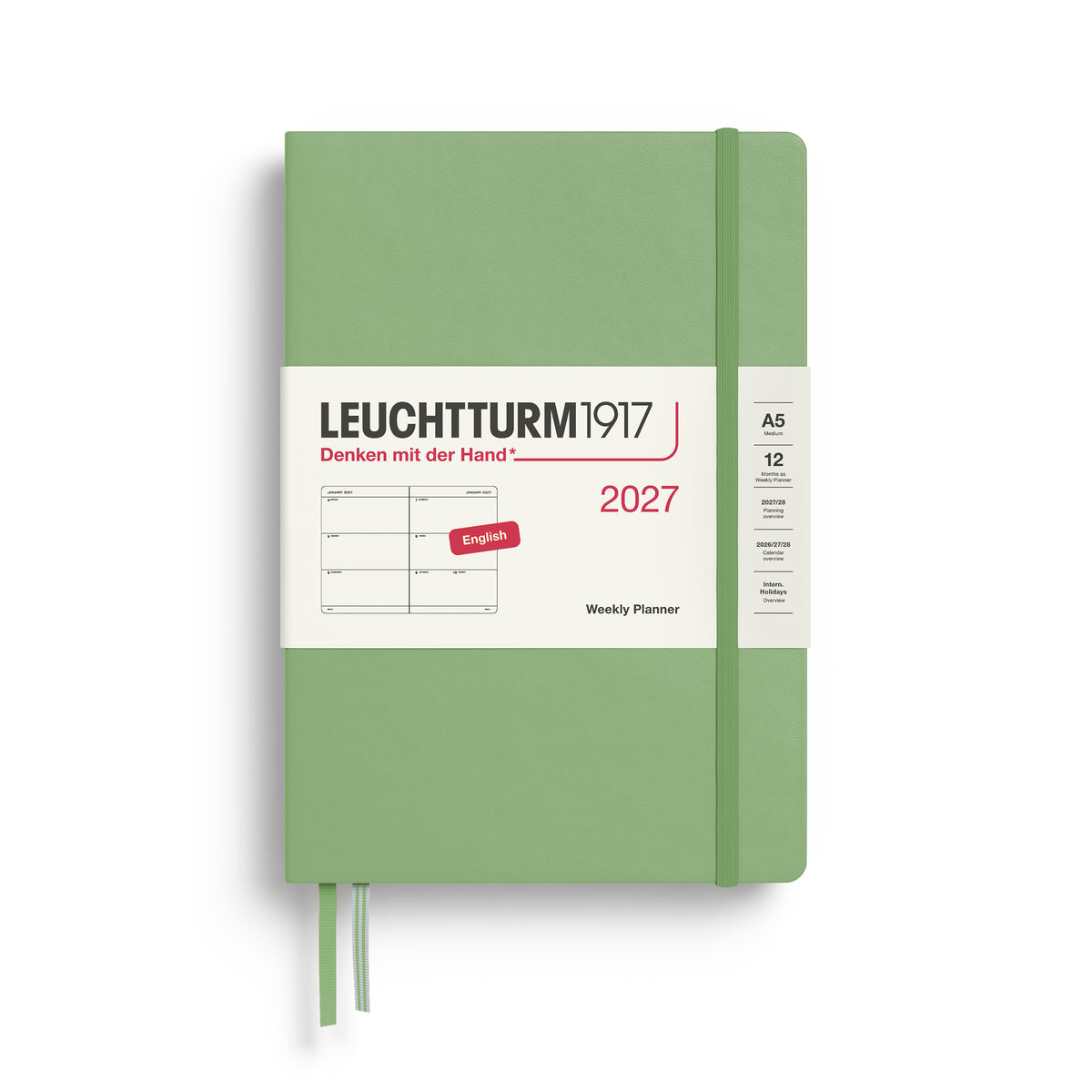 LEUCHTTURM1917 2027 Weekly Planner in A5 size and sage green colour at penny black