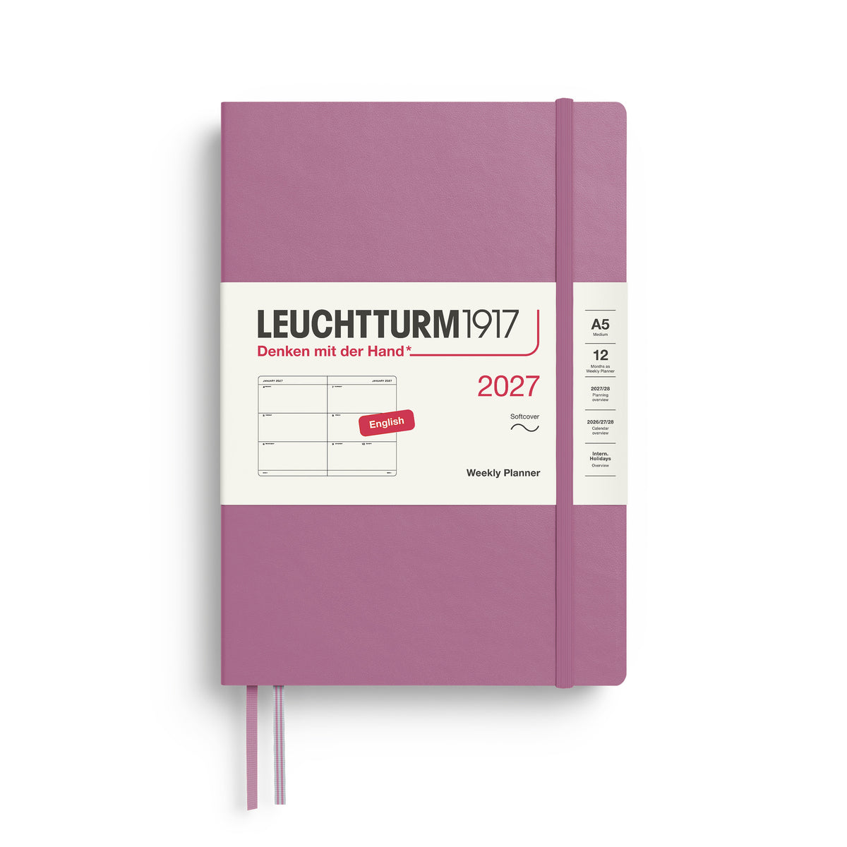 LEUCHTTURM1917 2027 Weekly Planner in A5 size soft cover and dusty rose colour at penny black