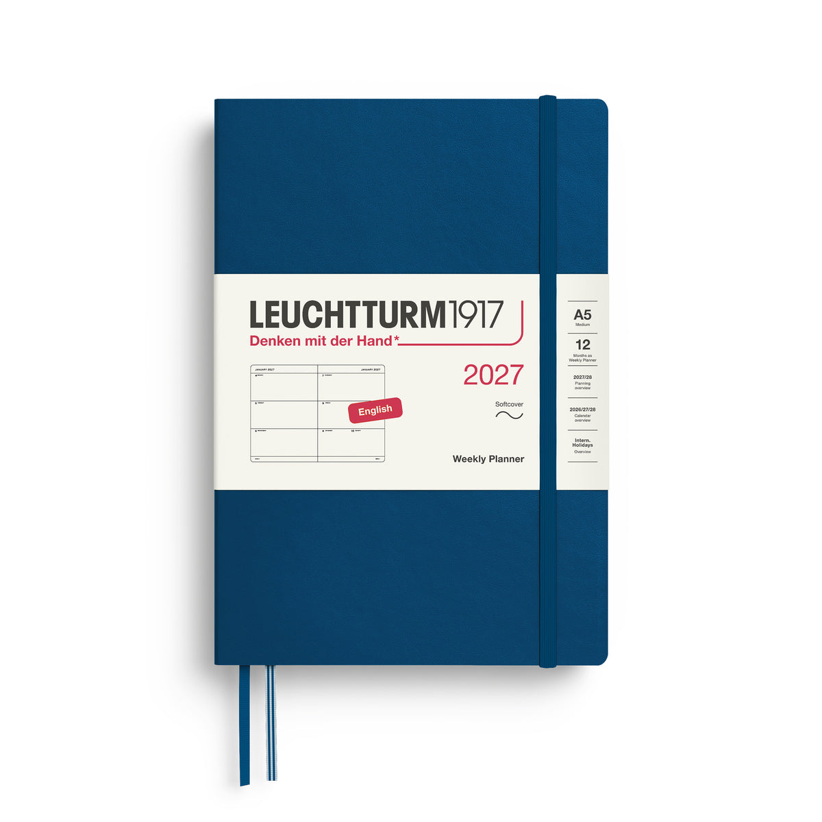 LEUCHTTURM1917 2027 Weekly Planner in A5 size soft cover and indigo colour at penny black