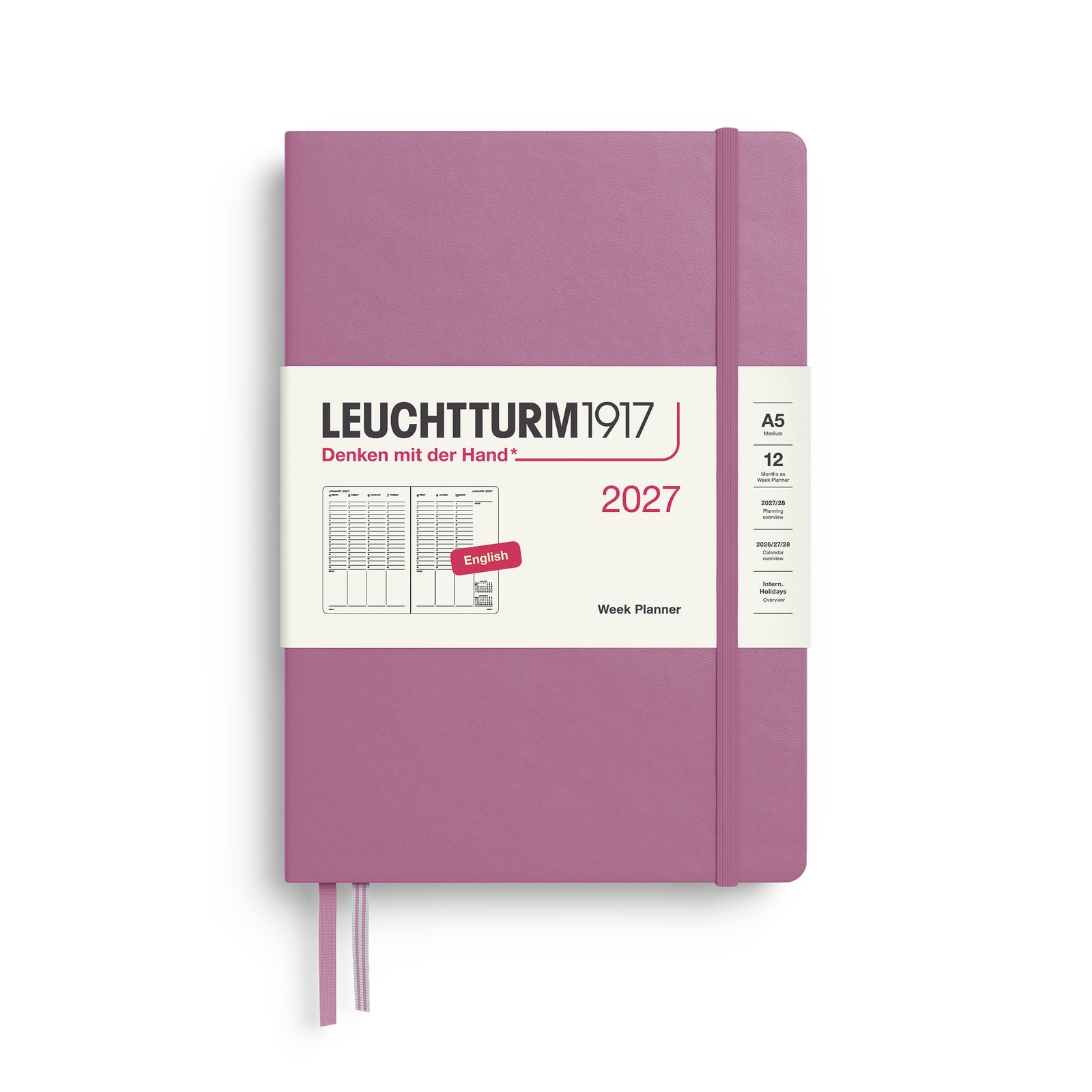 LEUCHTTURM1917 2027 Week Planner in A5 size and dusty rose colour by penny black