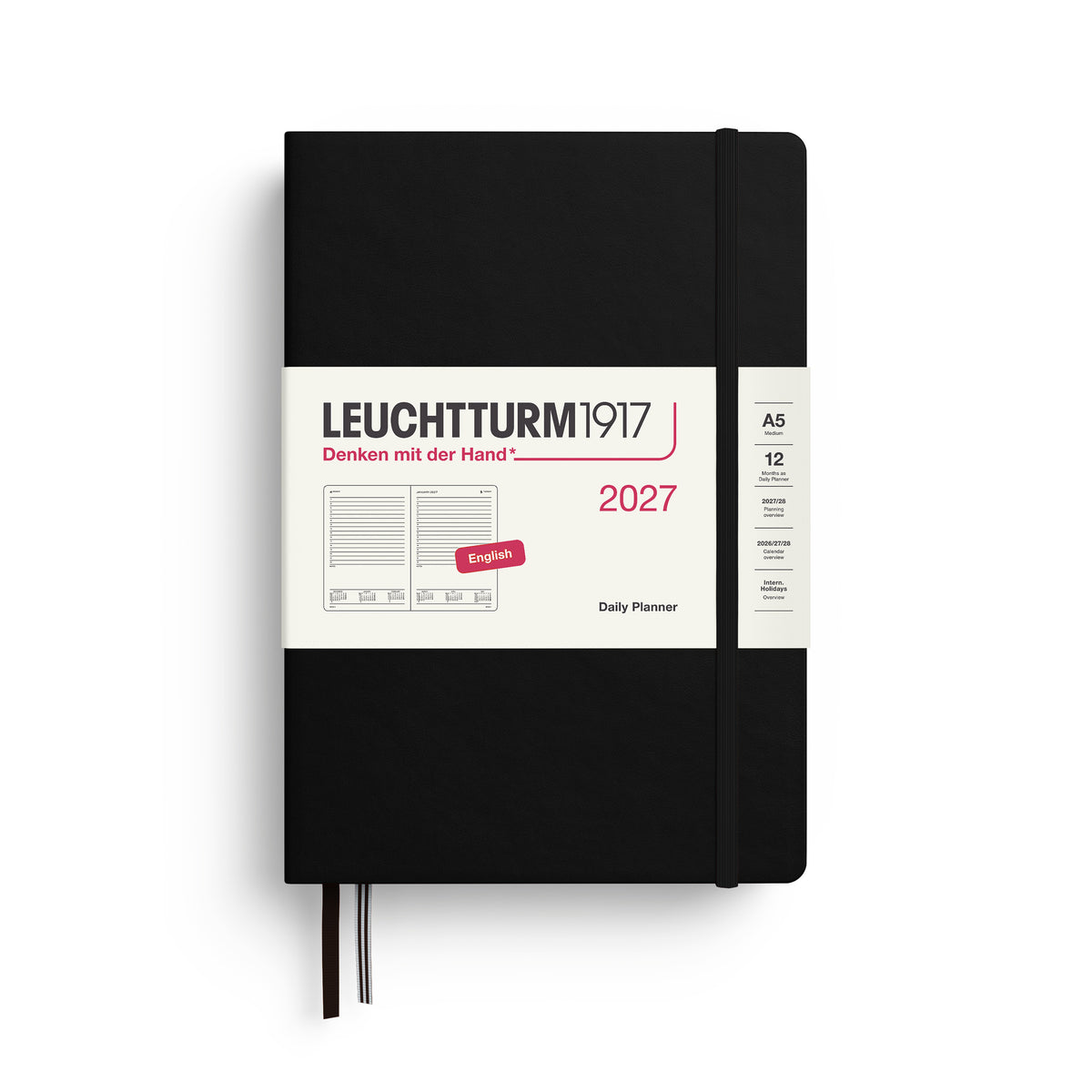 LEUCHTTURM1917 2027 Daily Planner in A5 size and black colour at penny black