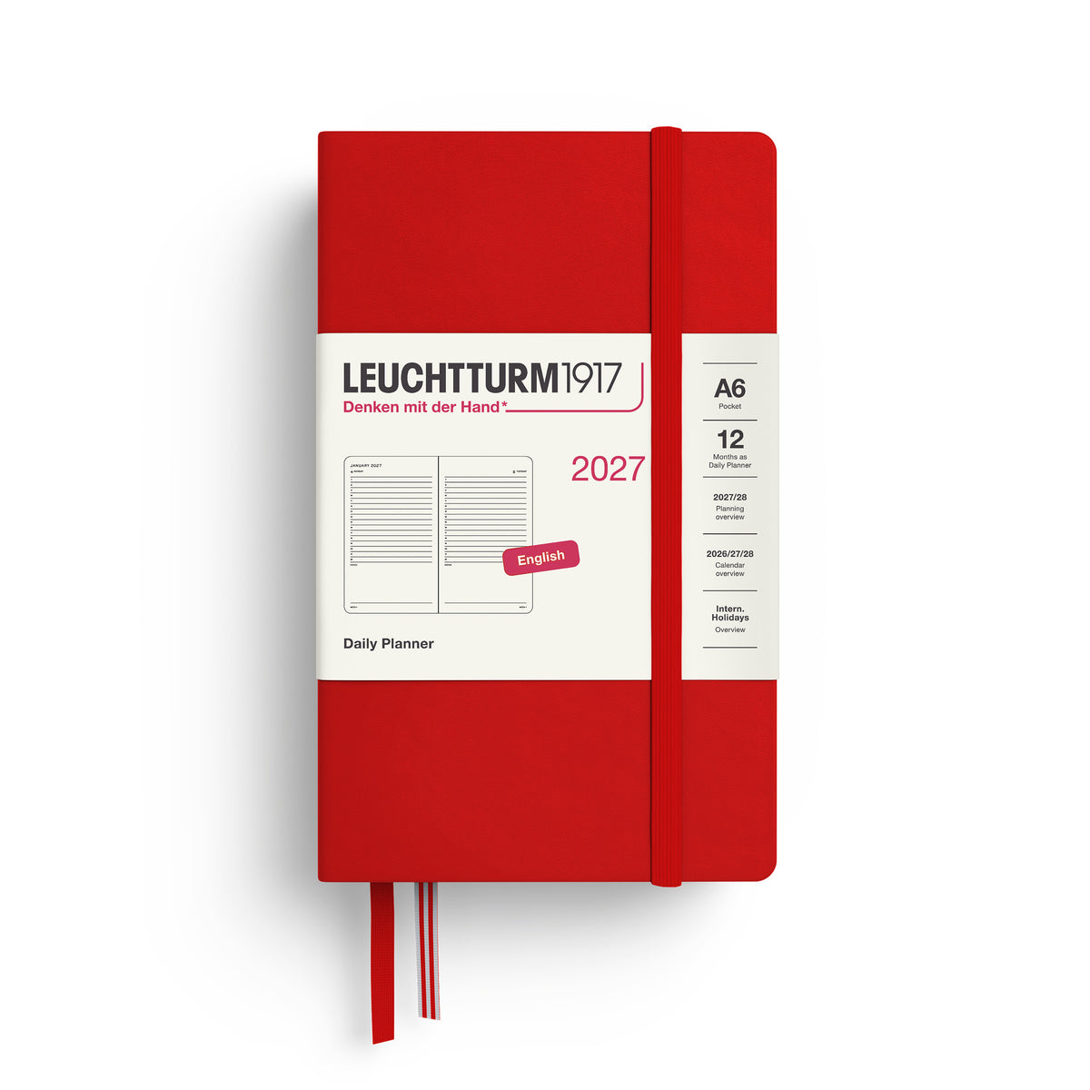 LEUCHTTURM1917 2027 Daily Planner in A6 size and cherry colour at penny black