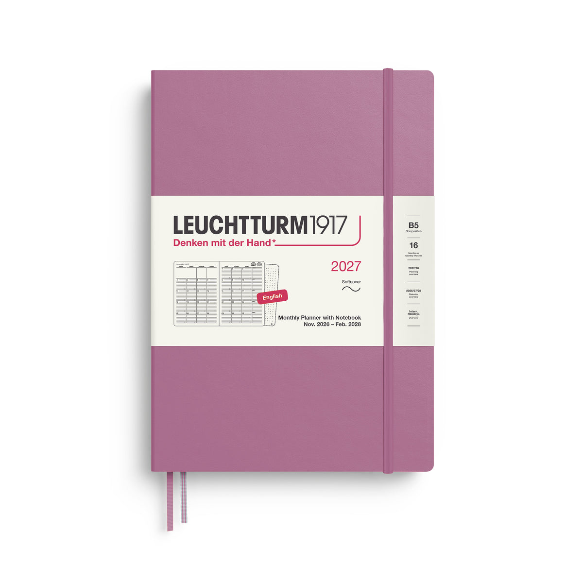 LEUCHTTURM1917 2027 Monthly Planner with Notebook - Soft Cover in dusty rose colour at penny black
