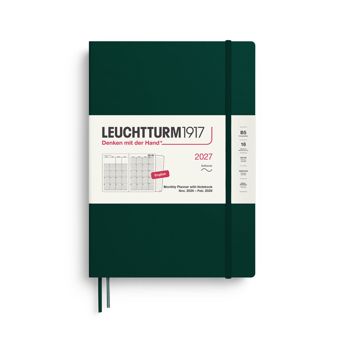 LEUCHTTURM1917 2027 Monthly Planner with Notebook - Soft Cover in forest green colour at penny black