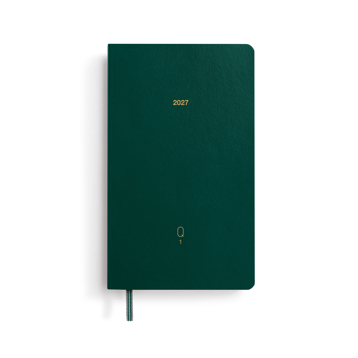 Dark Green notebook with '2027' printed on the cover on a white background