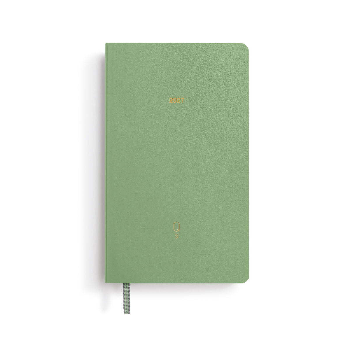 Light Green notebook with a gold logo on a white background