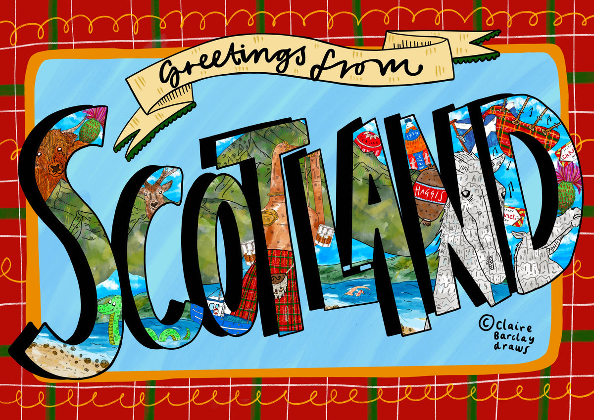 Greetings from Scotland Scottish Landmarks Card by penny black