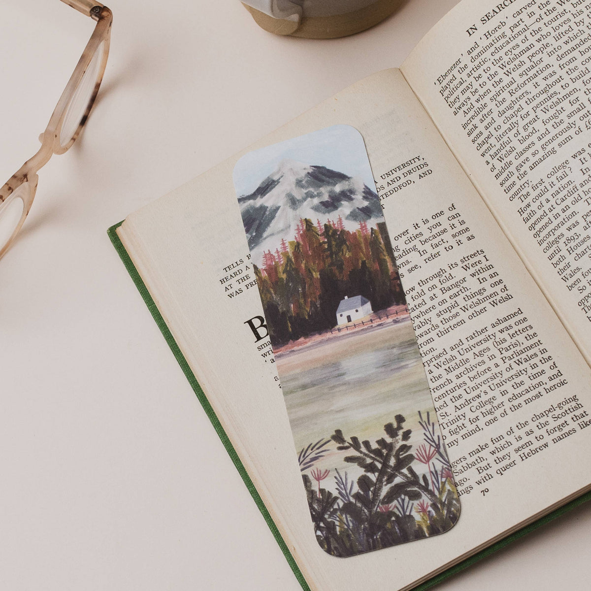 Loch Lomond Scottish Landscape Bookmark by penny black shown in a novel
