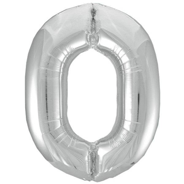 Large 34" Number Foil Balloon number 0 silver - Penny Black