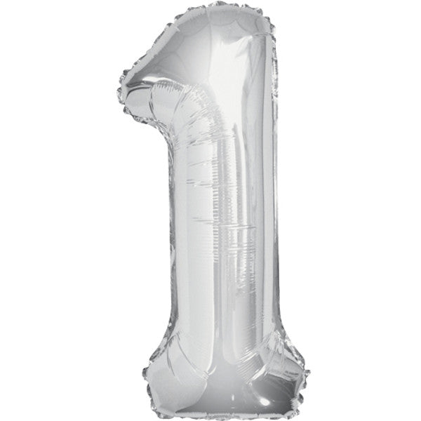 Large 34" Number Foil Balloon number 1 silver - Penny Black