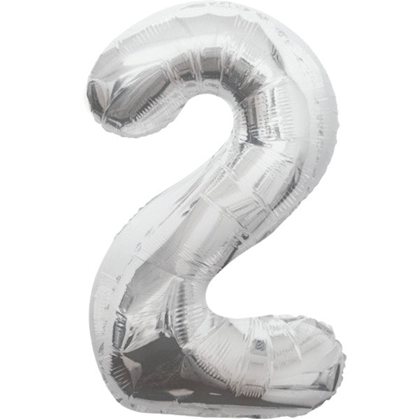 Large 34" Number Foil Balloon number 2 silver - Penny Black